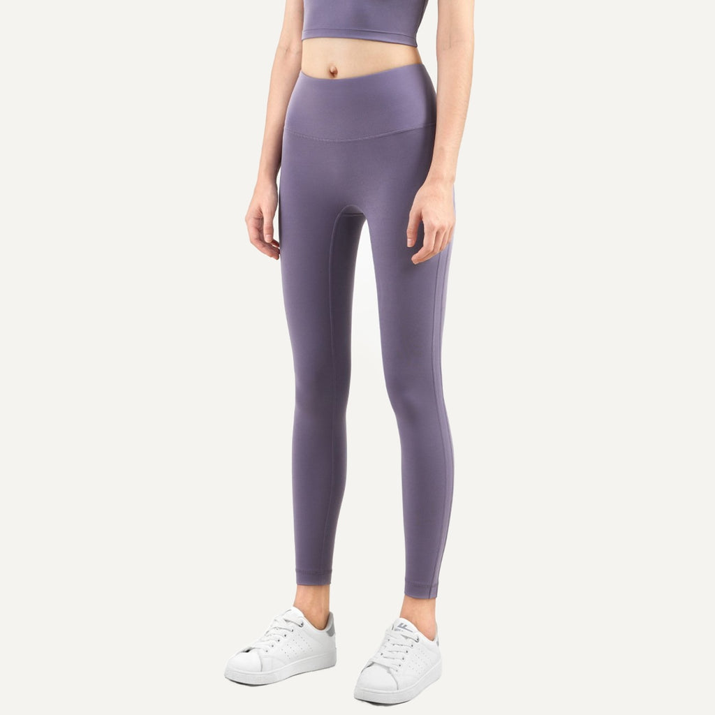 High-Waisted Leggings with Side Seam Detail - Dusty Purple