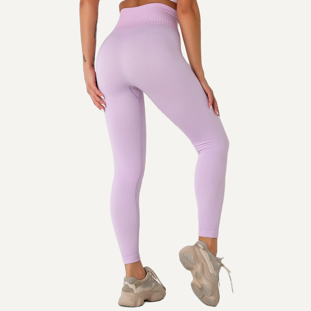 High-Waisted Ribbed Leggings - Lilac