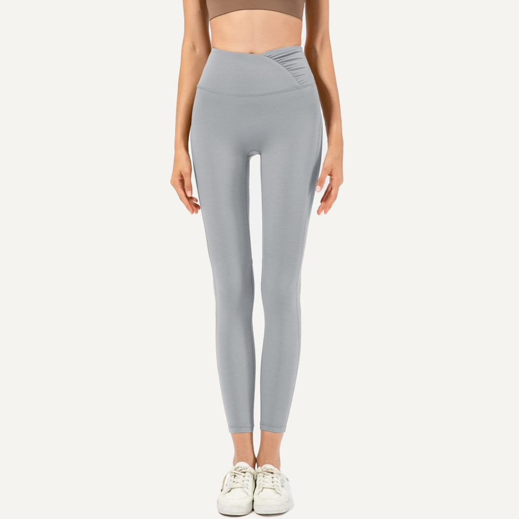 High-Waisted Leggings with Angled Waistband - Light Gray
