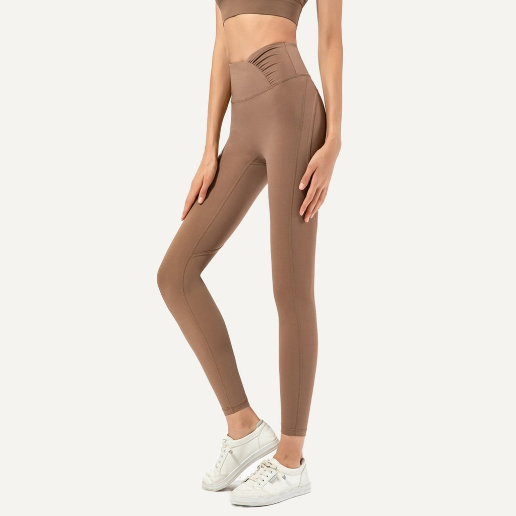 High-Waisted Leggings with Angled Waistband - Cocoa