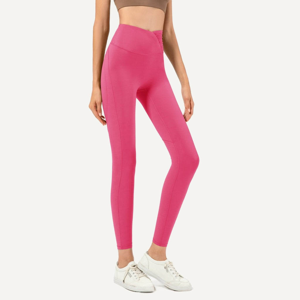 High-Waisted Leggings with Angled Waistband - Hot Pink