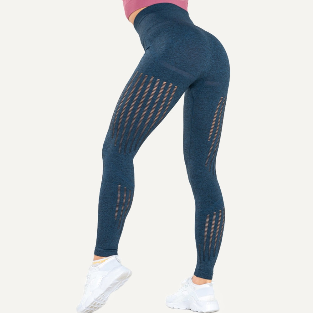 High-Waisted Leggings with Openwork Side Panels - Navy