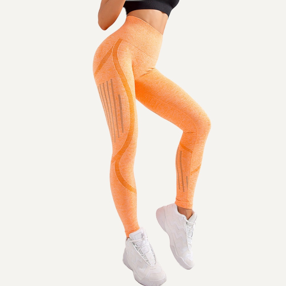 High-Waisted Leggings with Openwork Side Panels - Orange