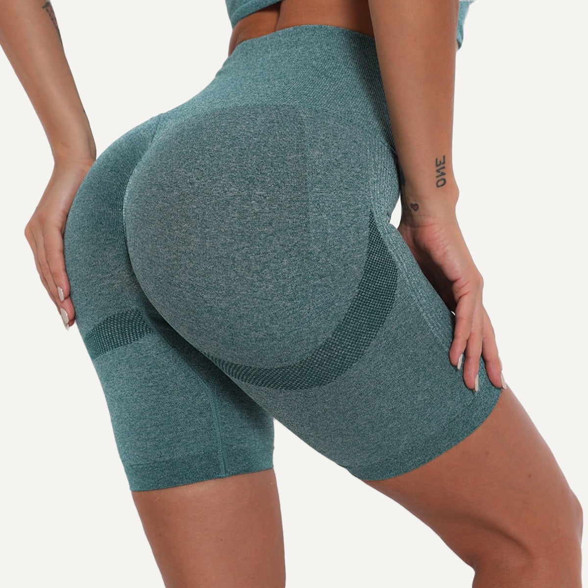 High-Waisted Heathered Biker Shorts - Teal