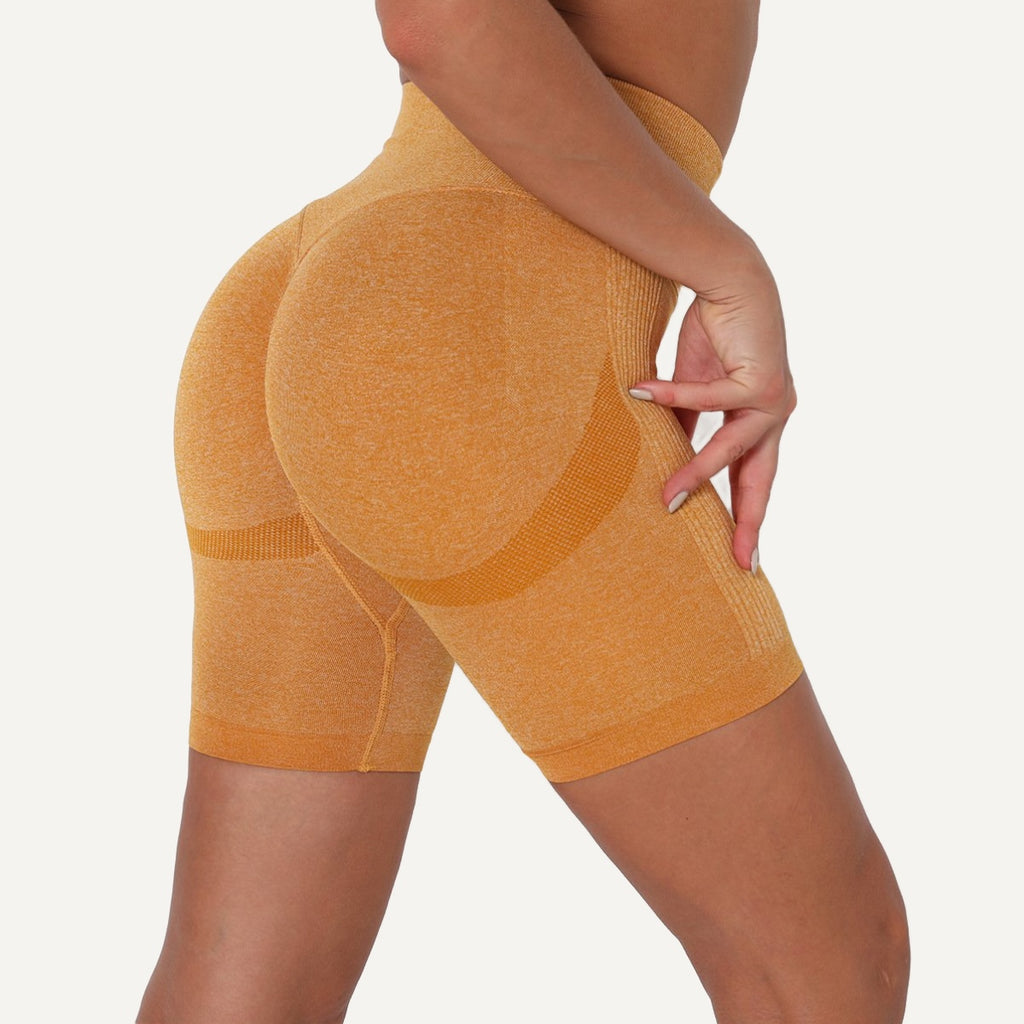 High-Waisted Heathered Biker Shorts - Golden Yellow