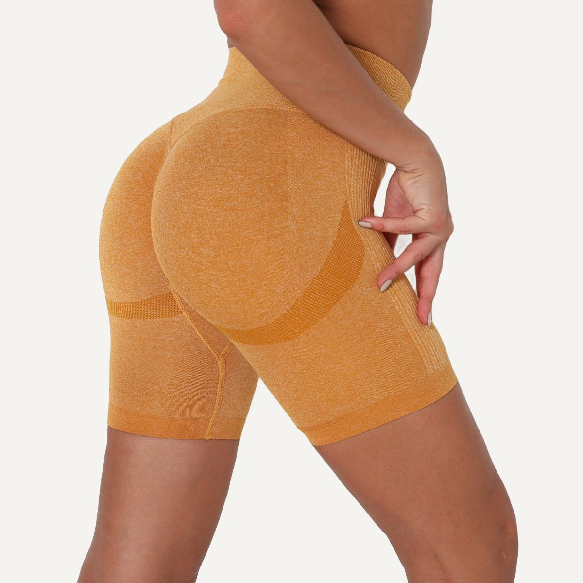 High-Waisted Heathered Biker Shorts - Golden Yellow