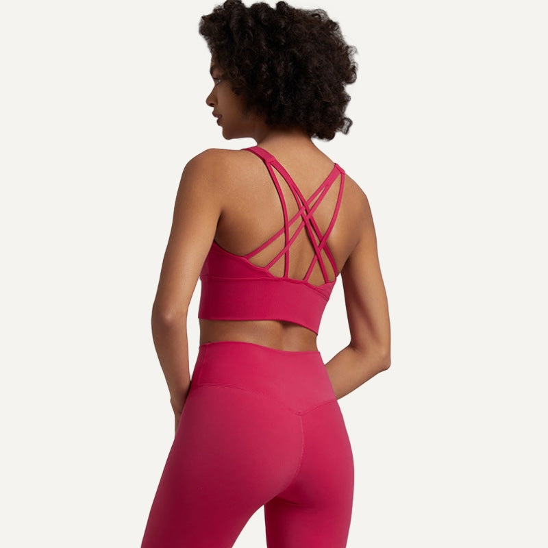 Strappy-Back Sports Bra with Wide Underband - Raspberry
