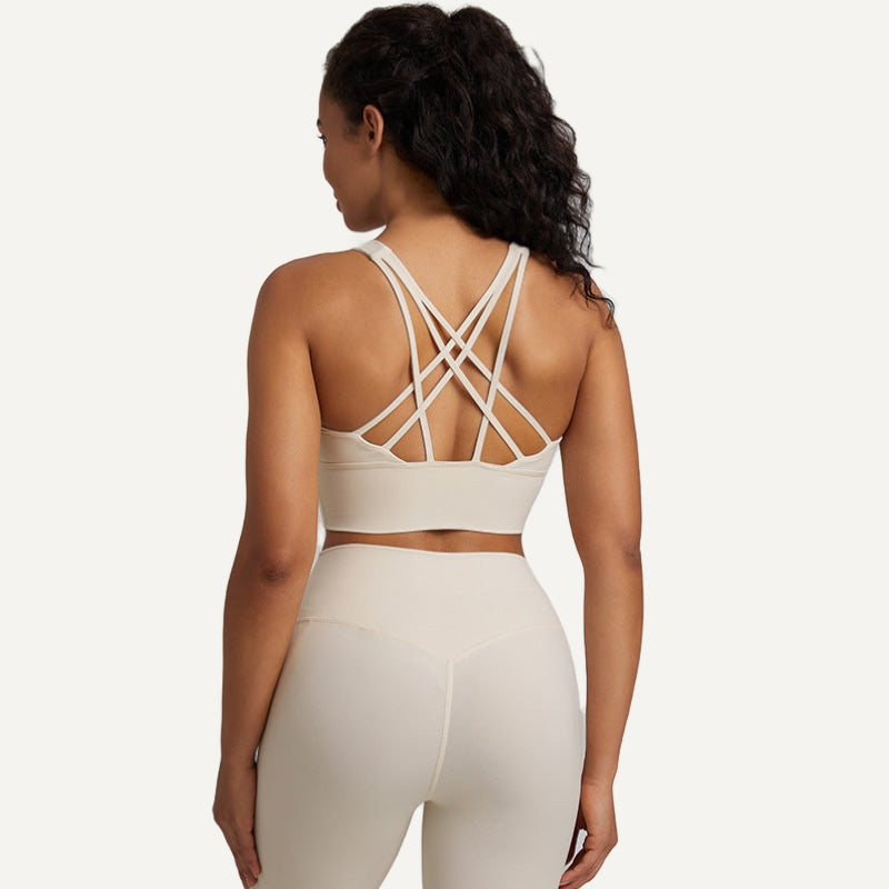 Strappy-Back Sports Bra with Wide Underband - Ivory