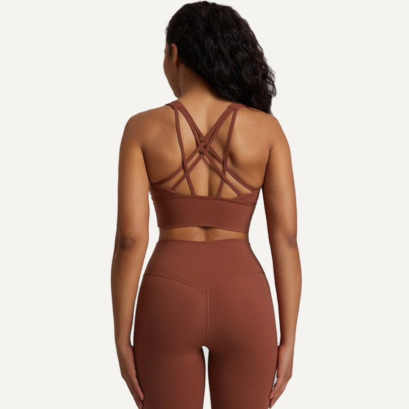 Strappy-Back Sports Bra with Wide Underband - Rust