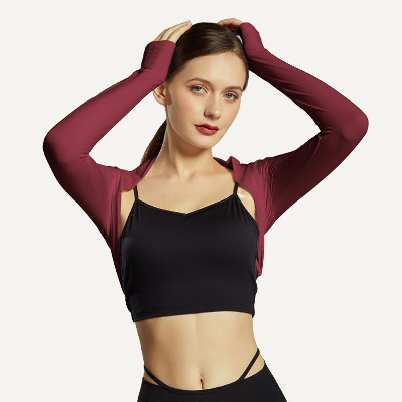 Open-Front Workout Shrug with Long Sleeves - Wine
