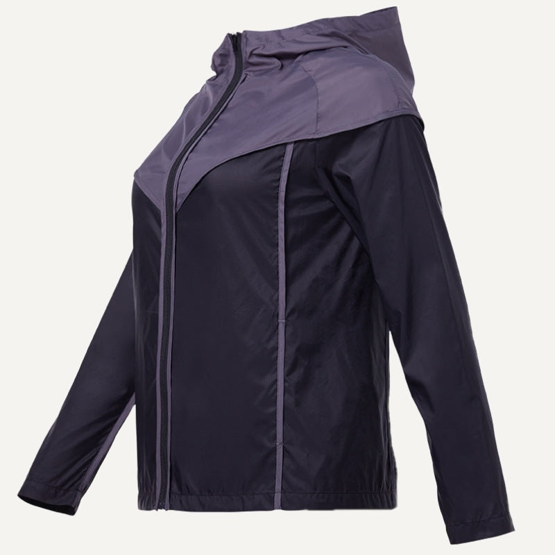 Colorblock Hooded Workout Jacket with Front Zipper - Charcoal