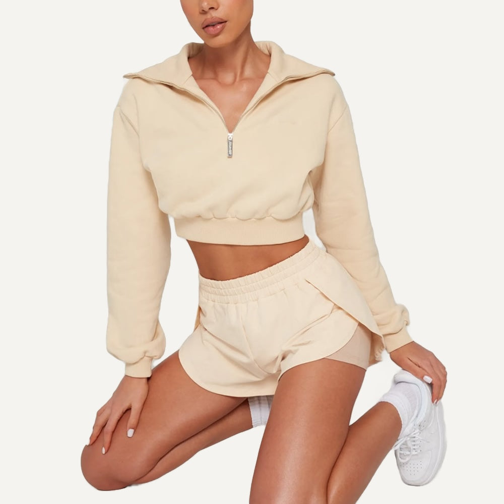 Half-Zip Crop Top or Layered Shorts