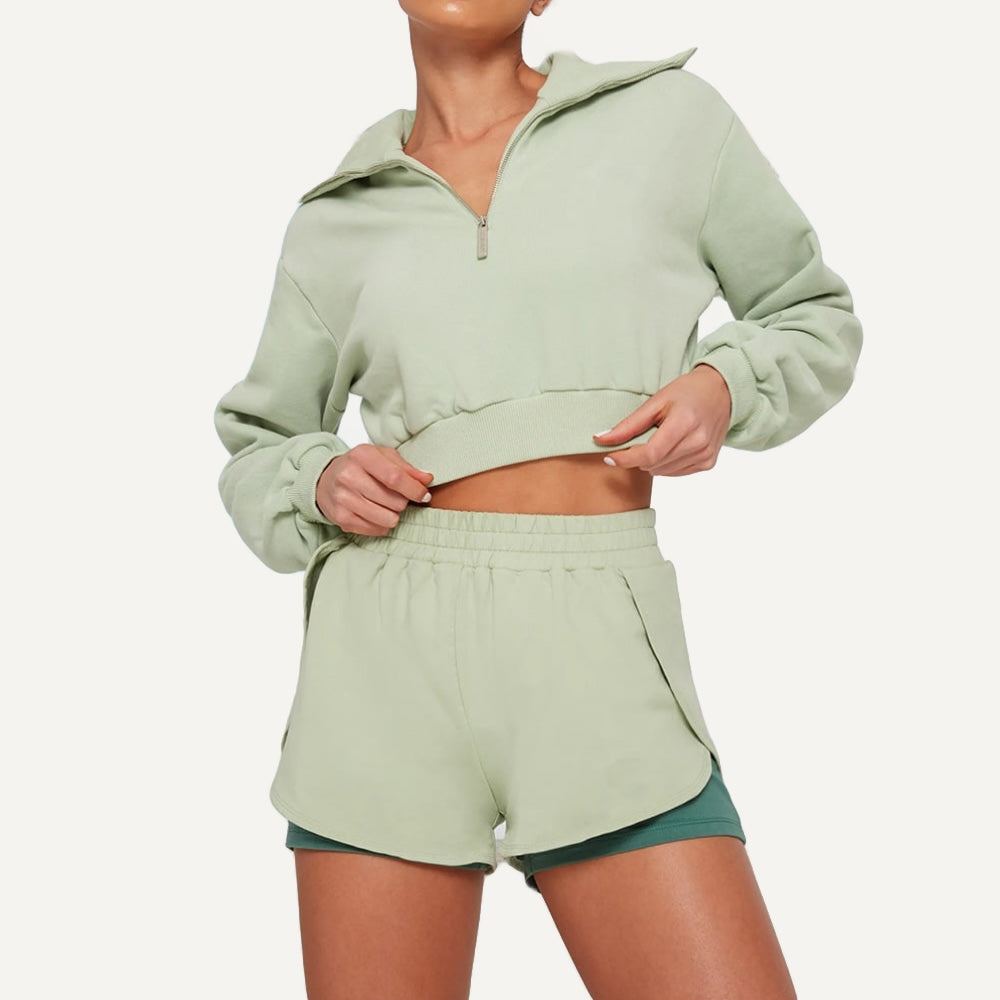 Half-Zip Crop Top or Layered Shorts
