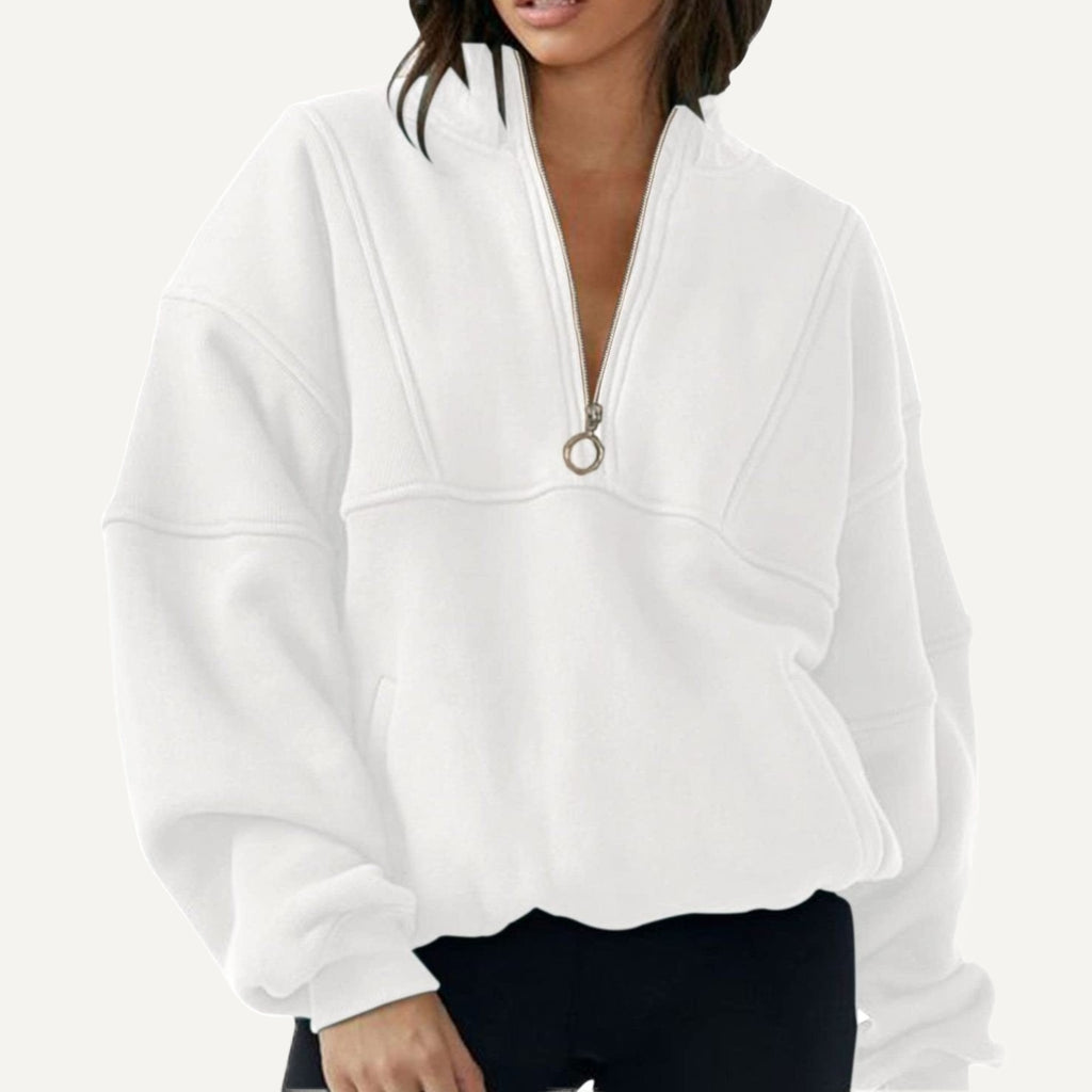 Half-Zip Sweatshirt with Ring Pull - White