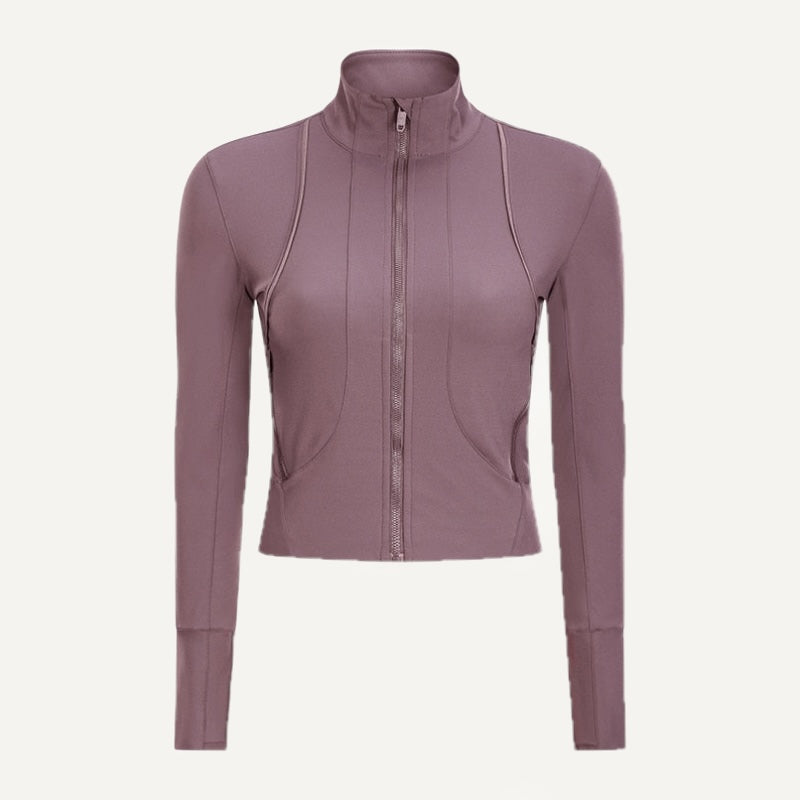 Fitted Full-Zip Stand-Collar Workout Jacket - Mauve