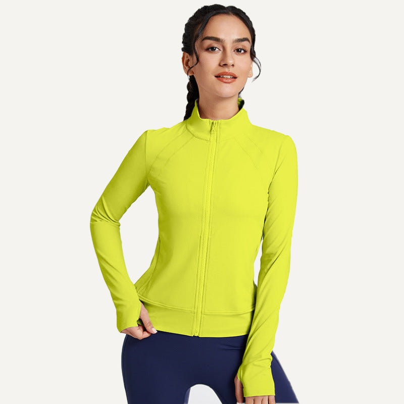 Stand-Collar Zip-Up Workout Jacket - Lime Yellow
