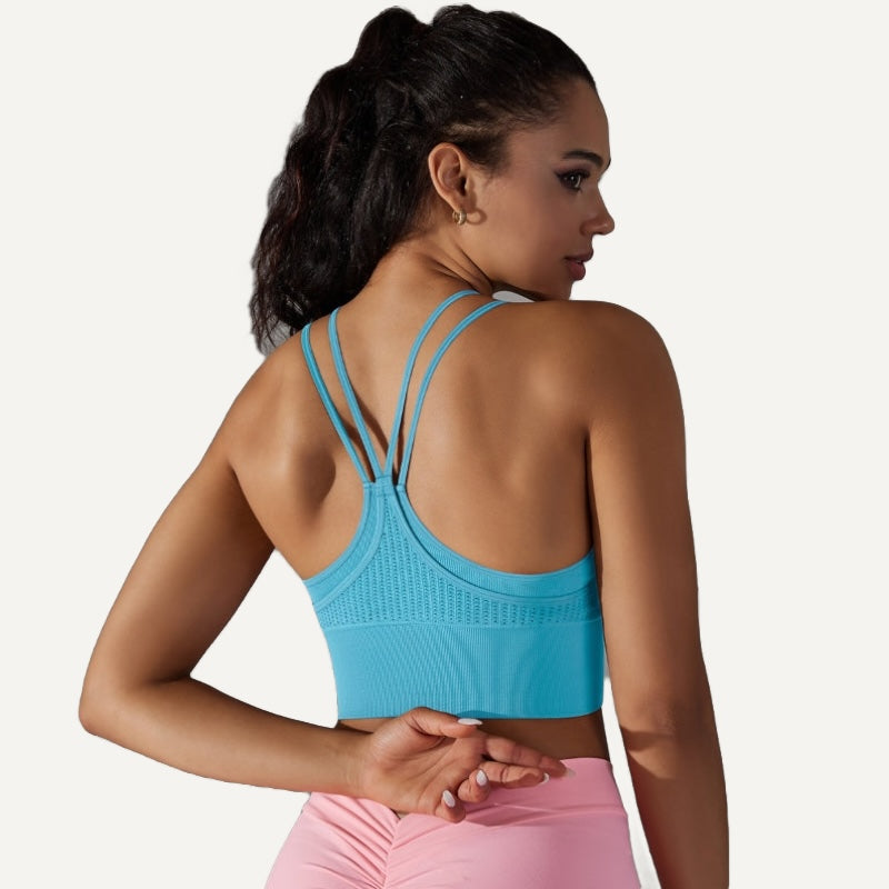 Ribbed Double-Strap Workout Crop Top - Turquoise