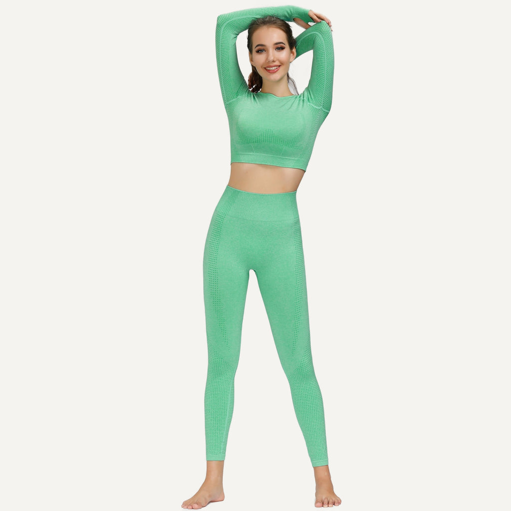 Heathered Long Sleeve Crop Top - Mint