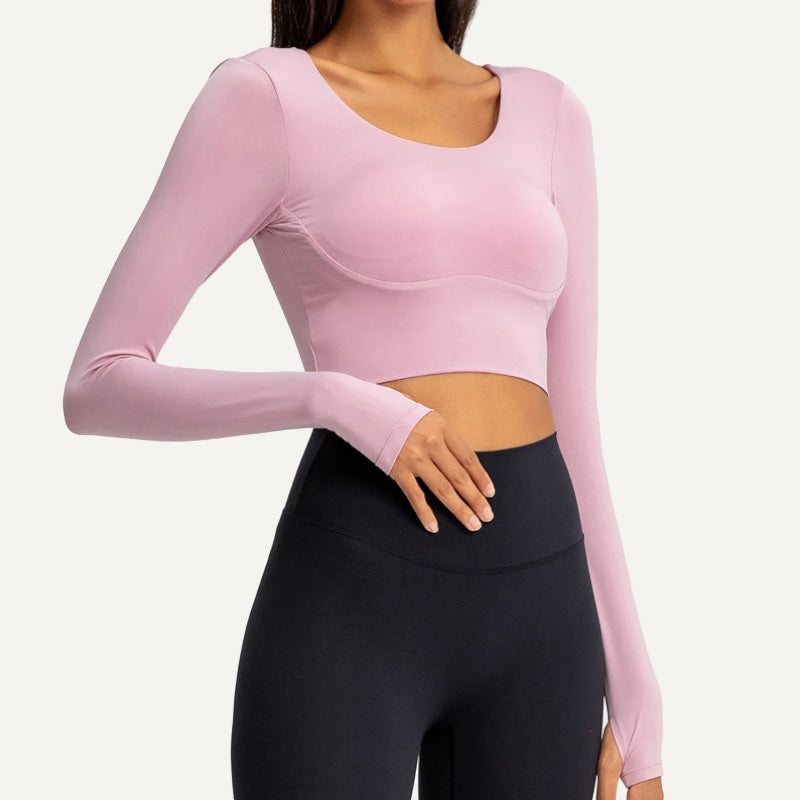 Long Sleeve Crop Top with Cross-Strap Back - Lilac