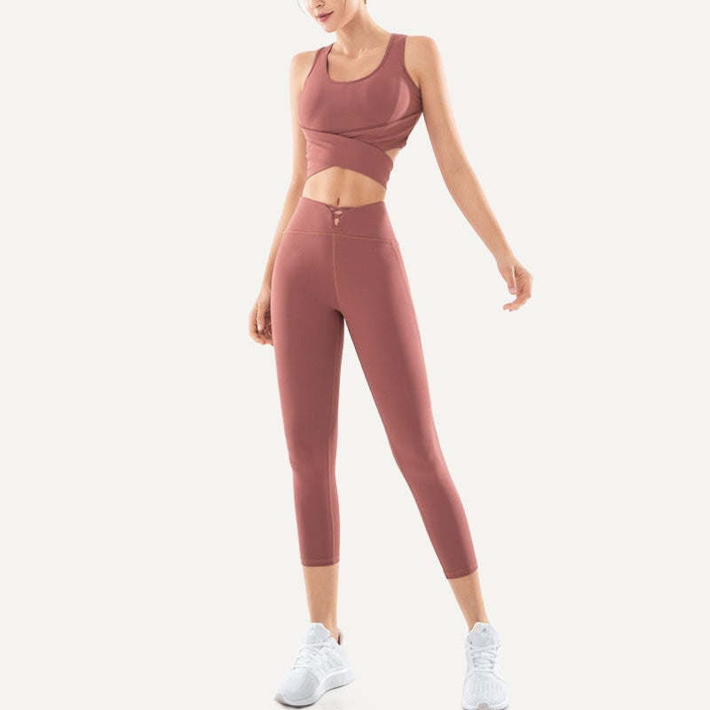 Tie-Back Crop Top and Cropped Leggings Set - Dusty Rose