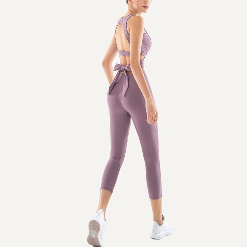 Tie-Back Crop Top and Cropped Leggings Set - Mauve
