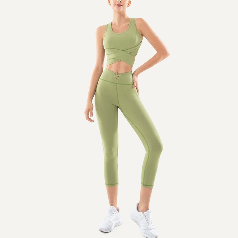 Tie-Back Crop Top and Cropped Leggings Set - Sage