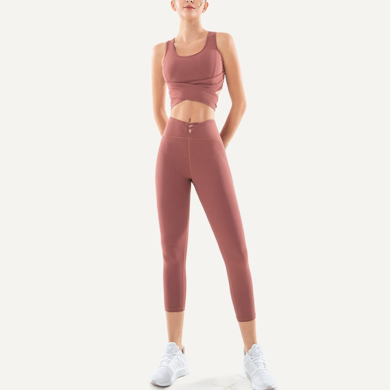 Tie-Back Crop Top and Cropped Leggings Set - Dusty Rose