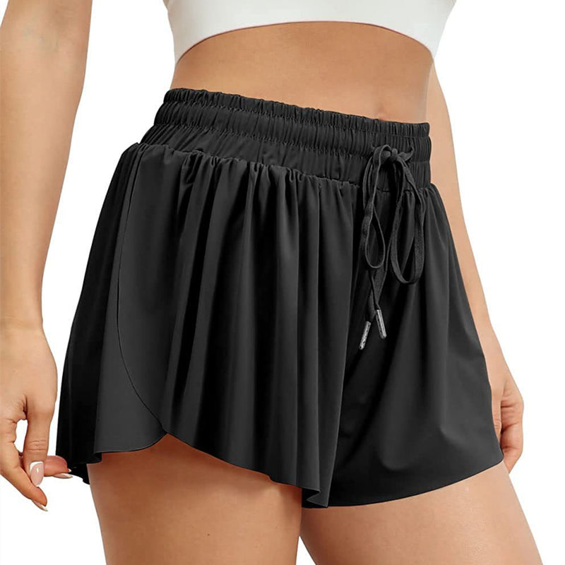 Drawstring Training Shorts with Flared Legs - Black