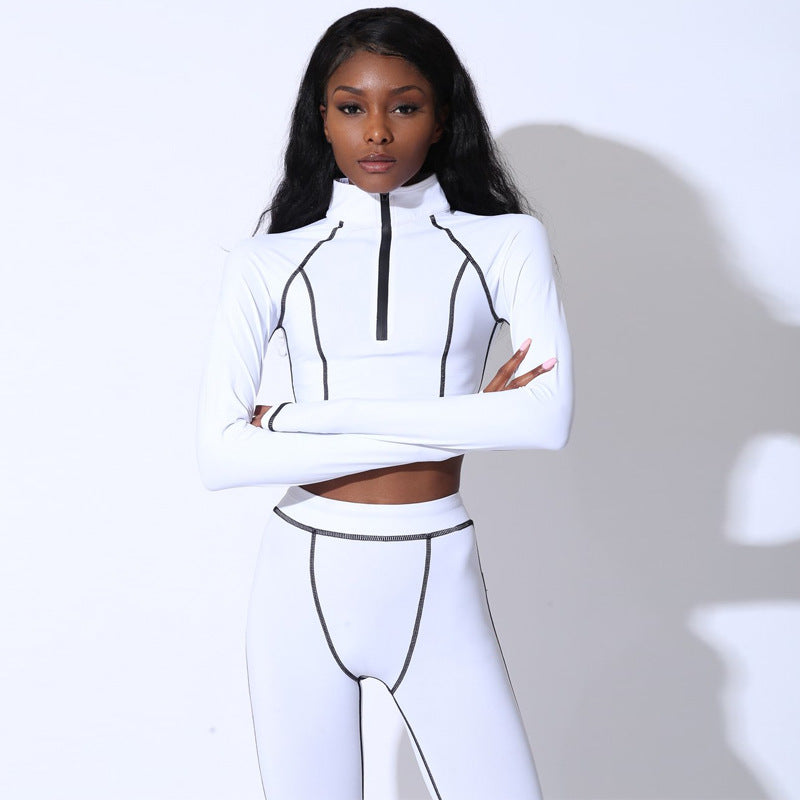 Contrast-Seam Half-Zip Top and Leggings Set