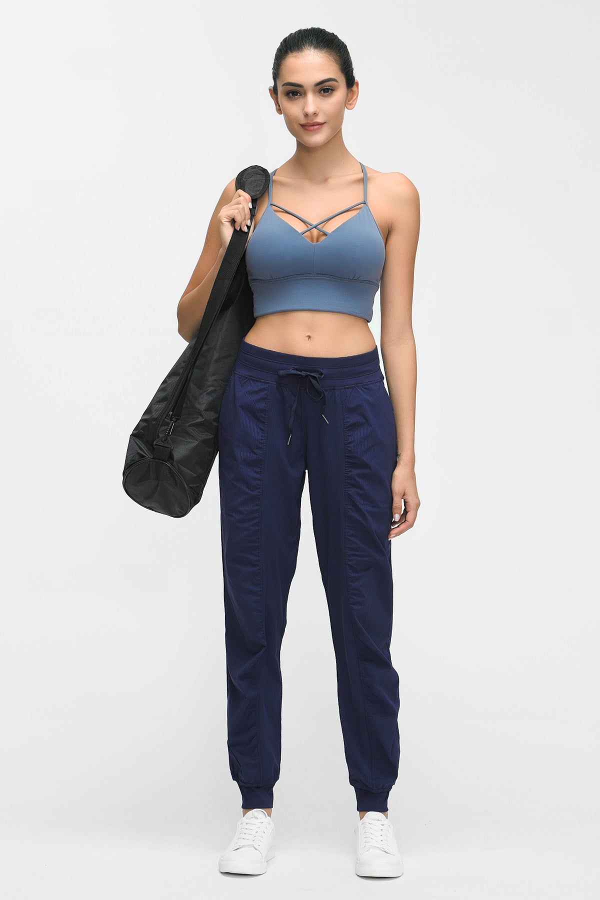 Drawstring Joggers with Side Pockets and Ribbed Cuffs - Navy