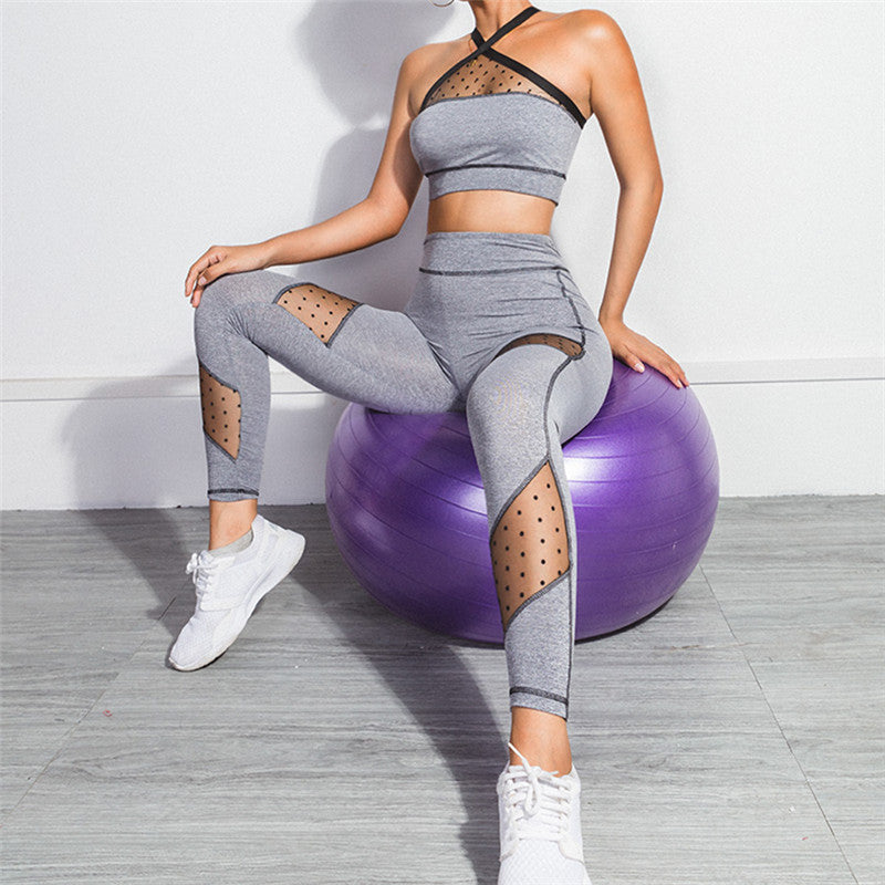 Cross-Strap Mesh Bra and Leggings Set