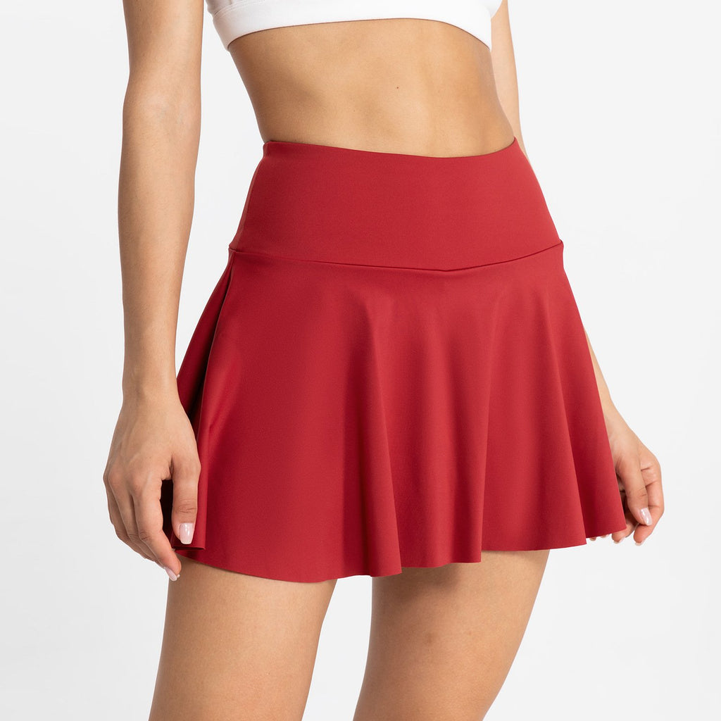 High-Waisted Flared Tennis Skort - Red