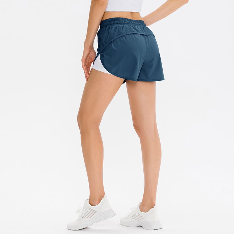 Layered Running Shorts with Drawstring Waist - Navy