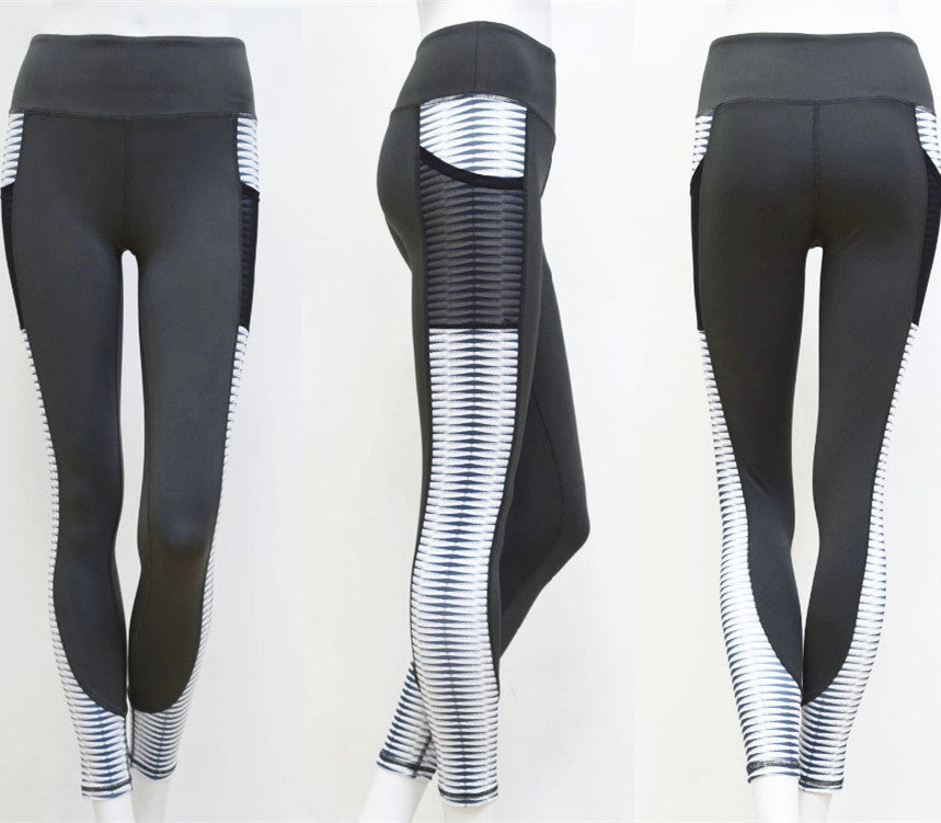 Pocket Leggings with Striped Mesh Side Panels