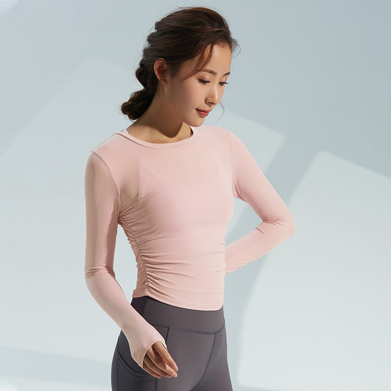 Long Sleeve Top with Ruched Sides - Blush