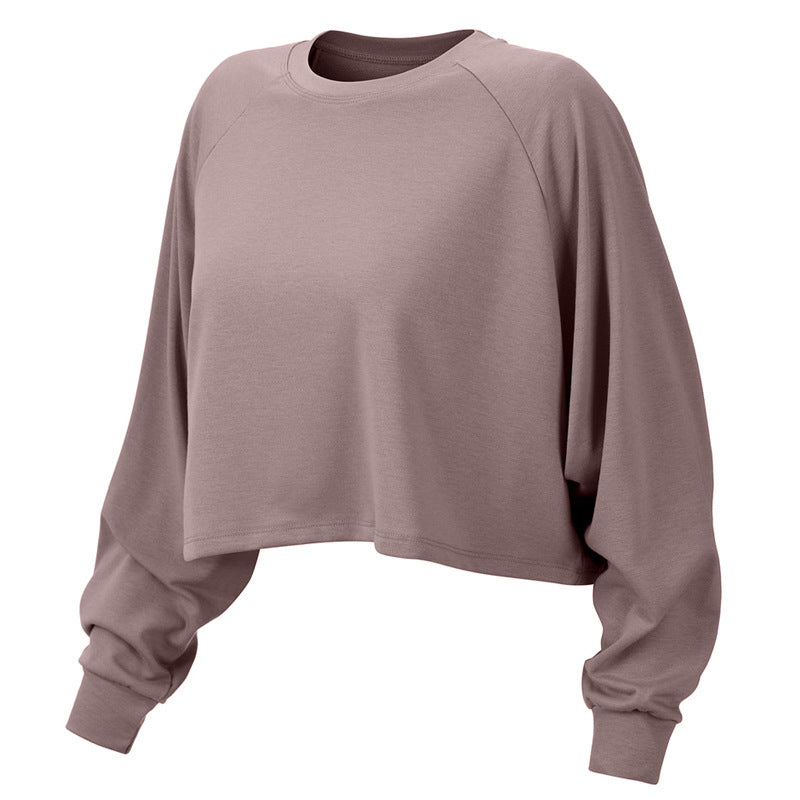 Loose Long Sleeve Crop Top with Banded Cuffs - Taupe