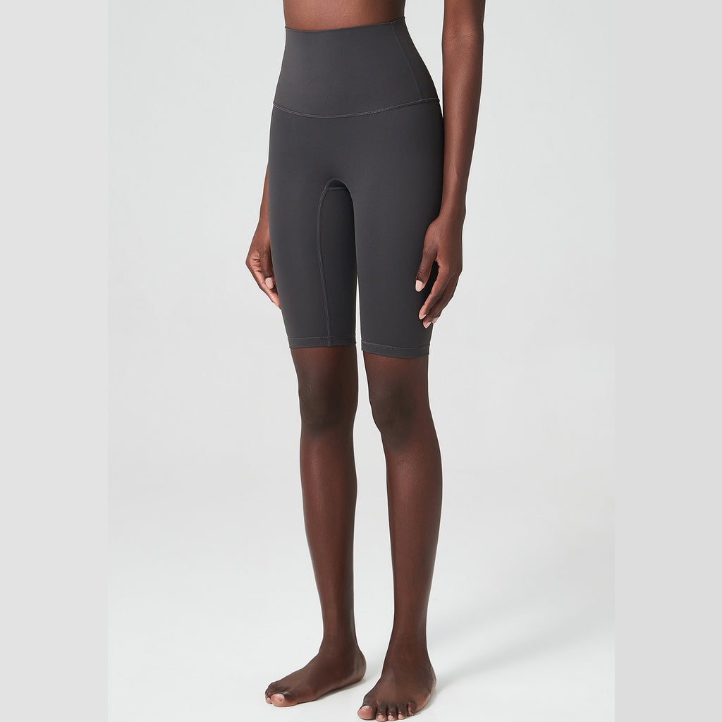 High-Waisted Biker Shorts with Wide Waistband - Charcoal