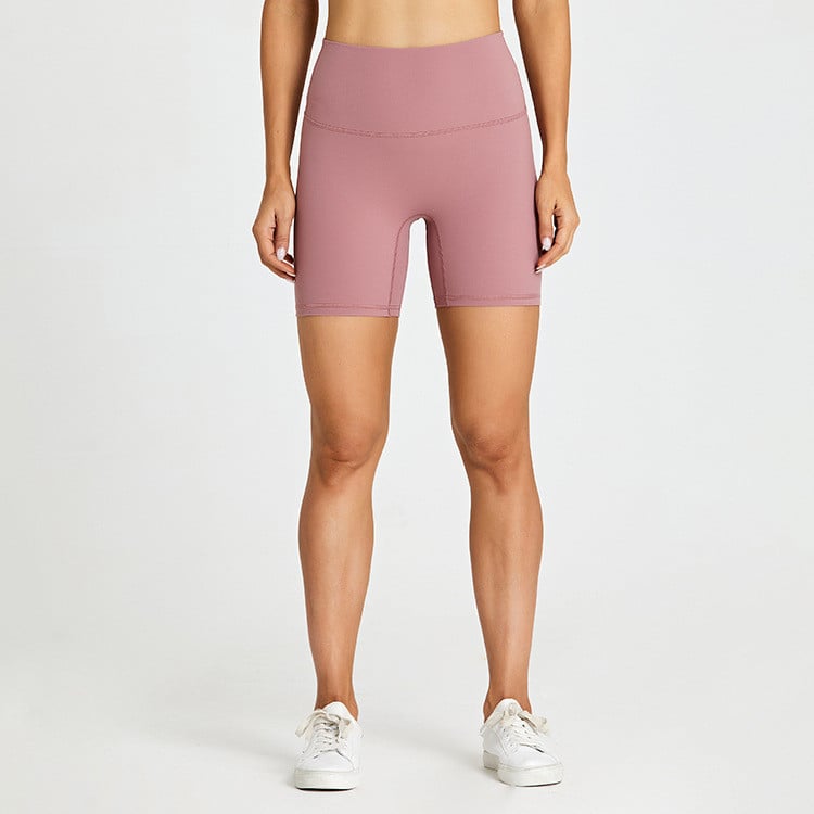 High-Waisted Fitted Biker Shorts - Dusty Rose