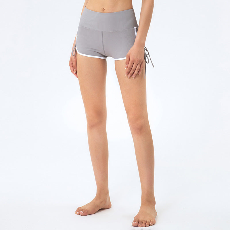 High-Waisted Shorts with White Piping - Gray