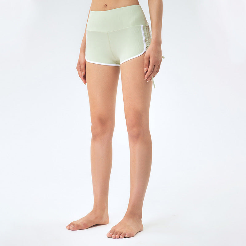 High-Waisted Shorts with White Piping - Mint