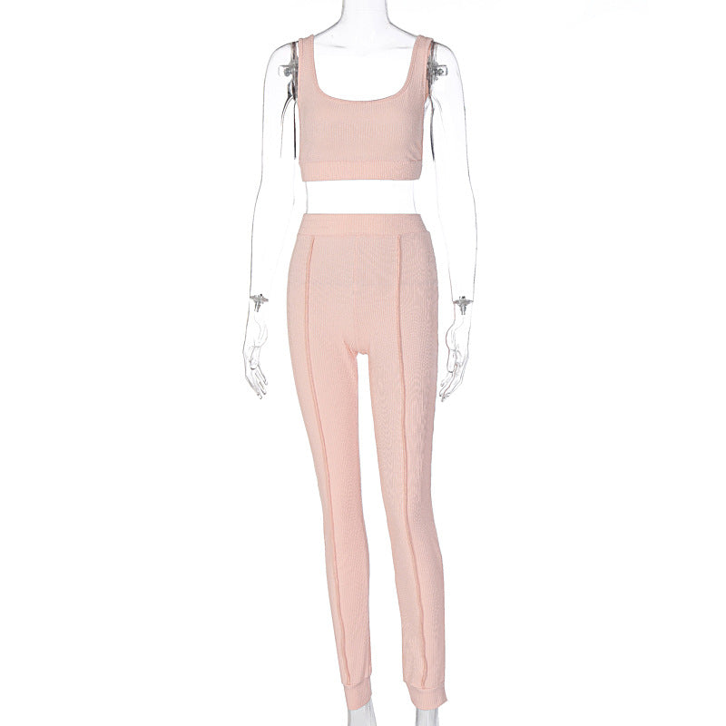 Ribbed Scoop-Neck Top and Joggers Set - Blush