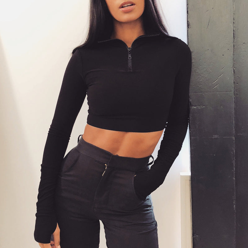 Quarter-Zip Crop Top and Fitted Shorts Set