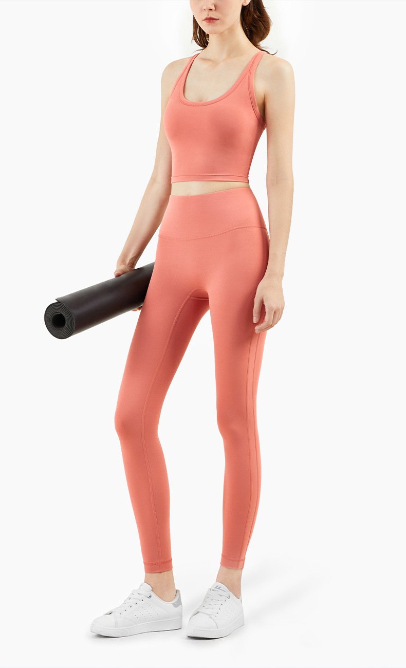 High-Waisted Leggings with Side Seam Detail - Coral