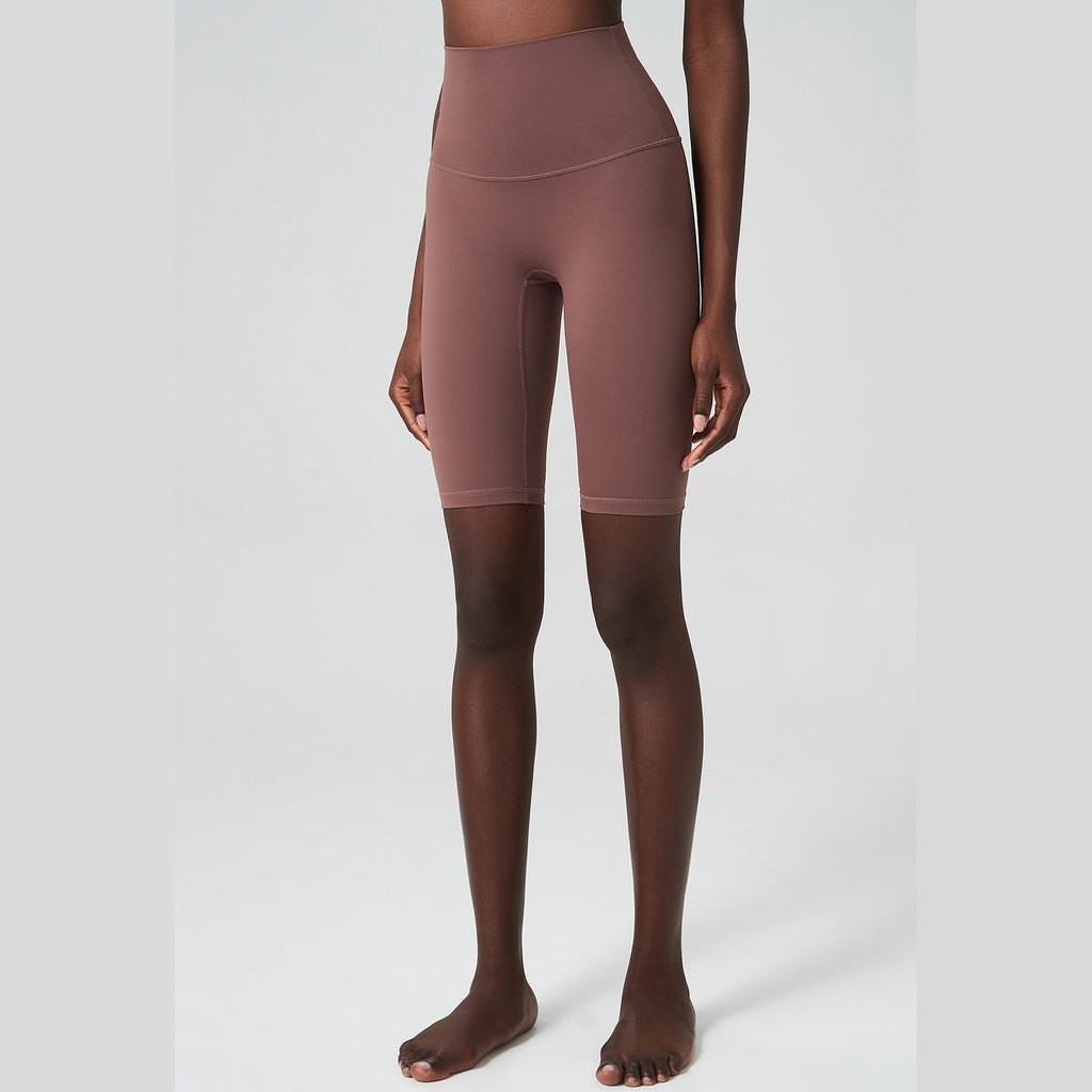 High-Waisted Biker Shorts with Wide Waistband - Rose Brown