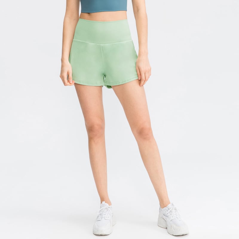 High-Waisted Running Shorts with Curved Hems - Mint