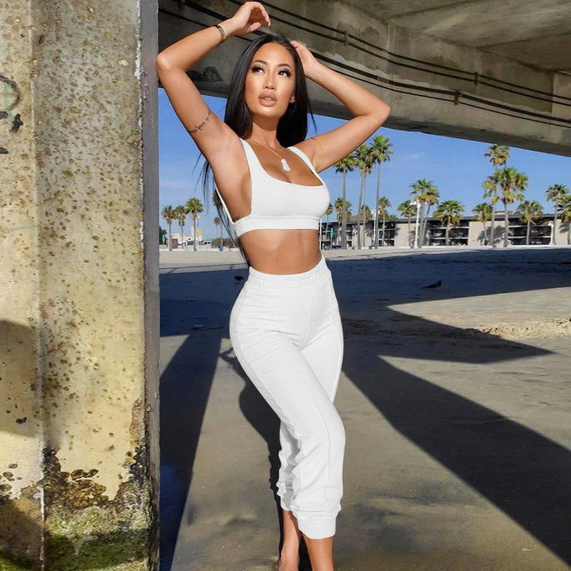 Ribbed Scoop-Neck Top and Joggers Set