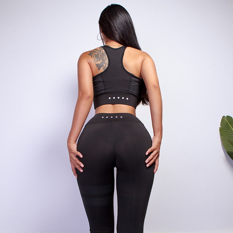 Racerback Crop Top and Panel Leggings Set
