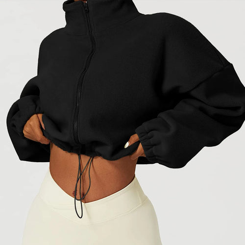 Cropped Full-Zip Fleece Jacket with Drawcord Hem