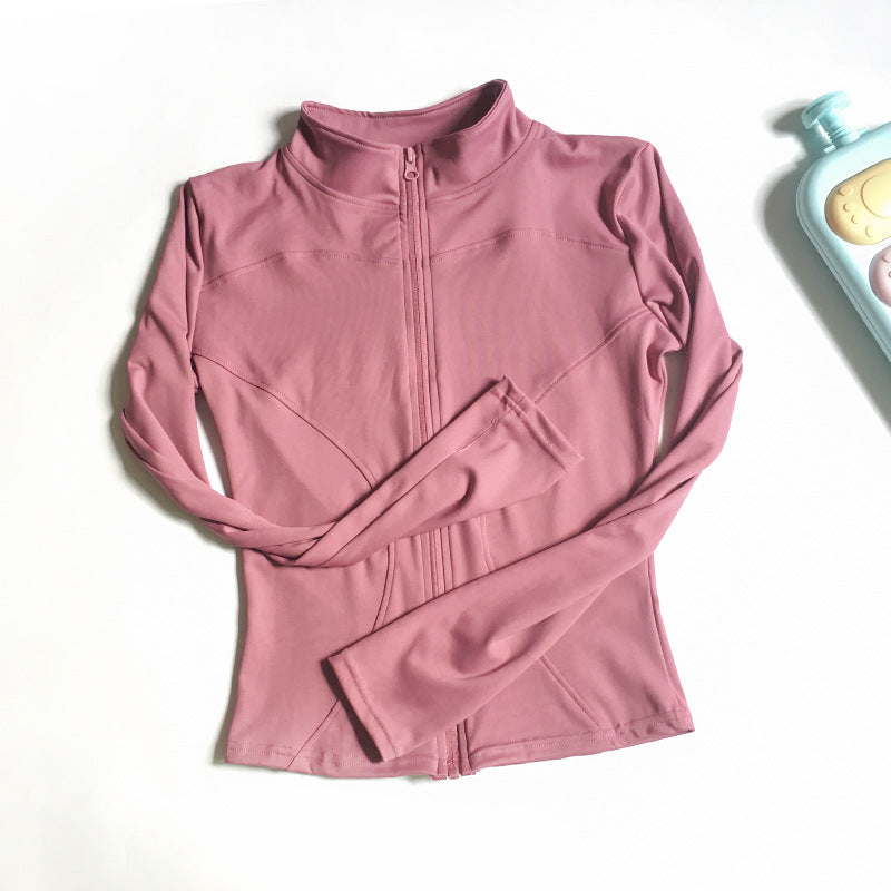 Stand-Collar Zip Jacket with Thumbholes - Dusty Rose