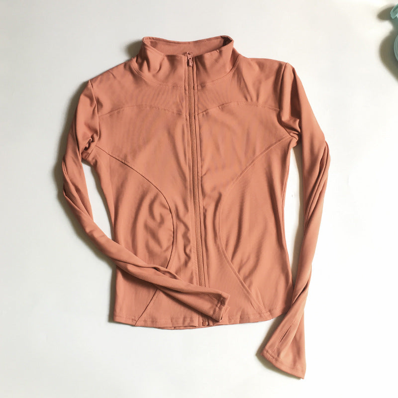 Stand-Collar Zip Jacket with Thumbholes - Terracotta